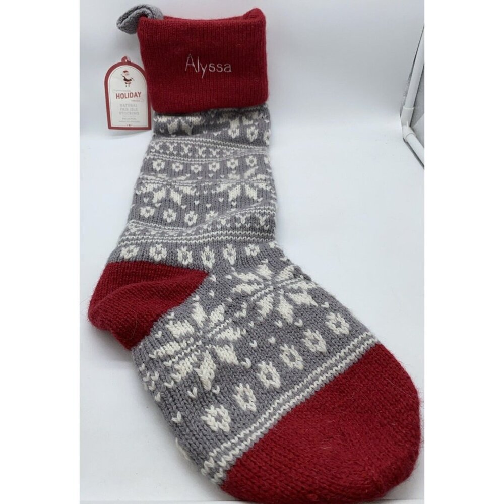 Pottery Barn Kids Alyssa Snowflakes Natural Fair Isle Wool Christmas Stocking